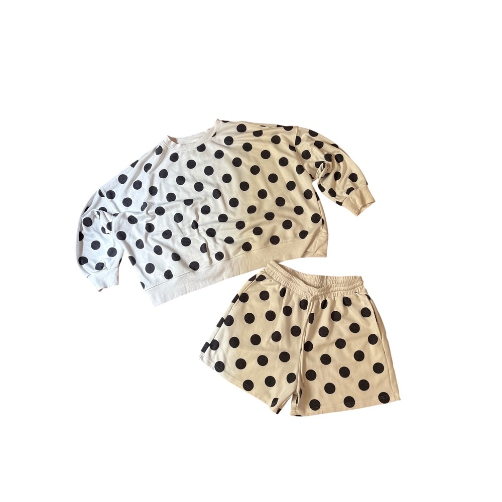 Luv Lou Polka Dot Lounge Set Women White Black Polka Dot Oversized Boho SIZE L